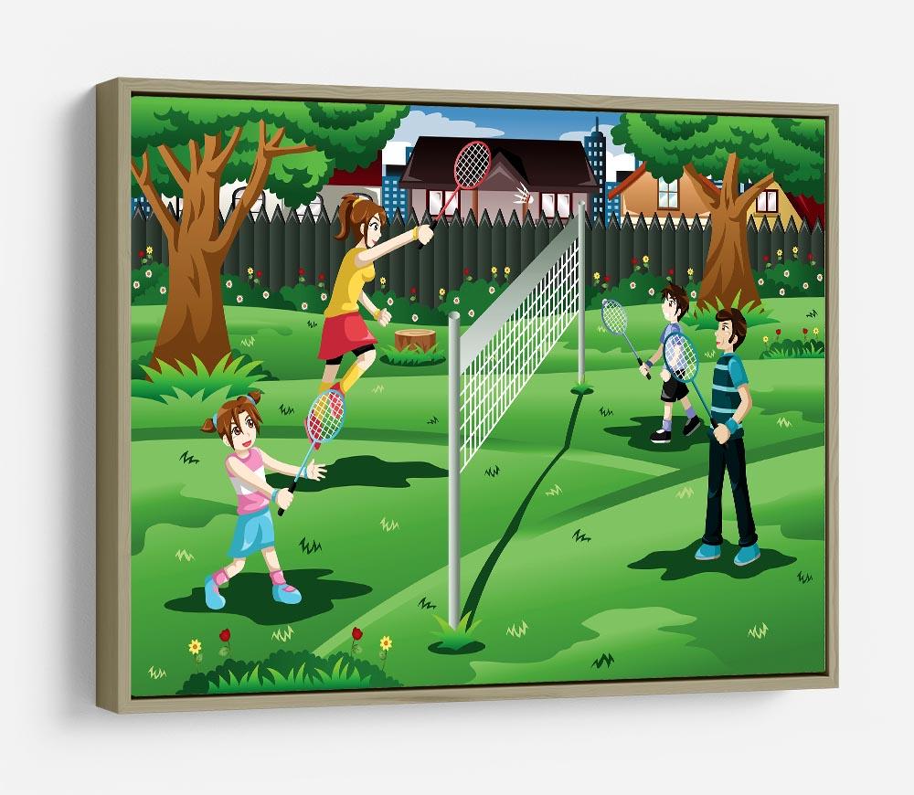Family playing badminton in the backyard HD Metal Print