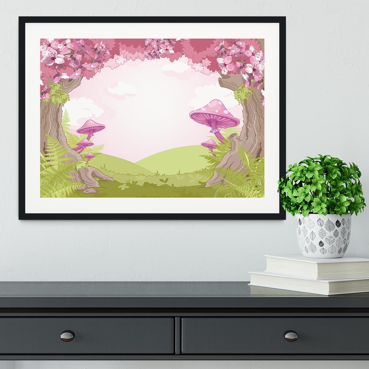 Fantasy landscape with mushrooms Framed Print - Canvas Art Rocks - 1