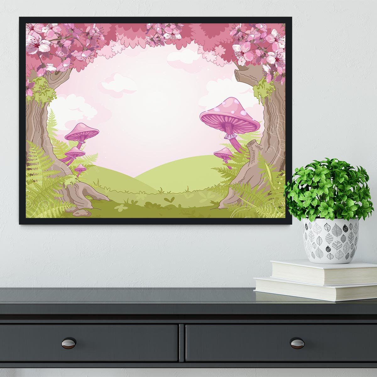 Fantasy landscape with mushrooms Framed Print - Canvas Art Rocks - 2
