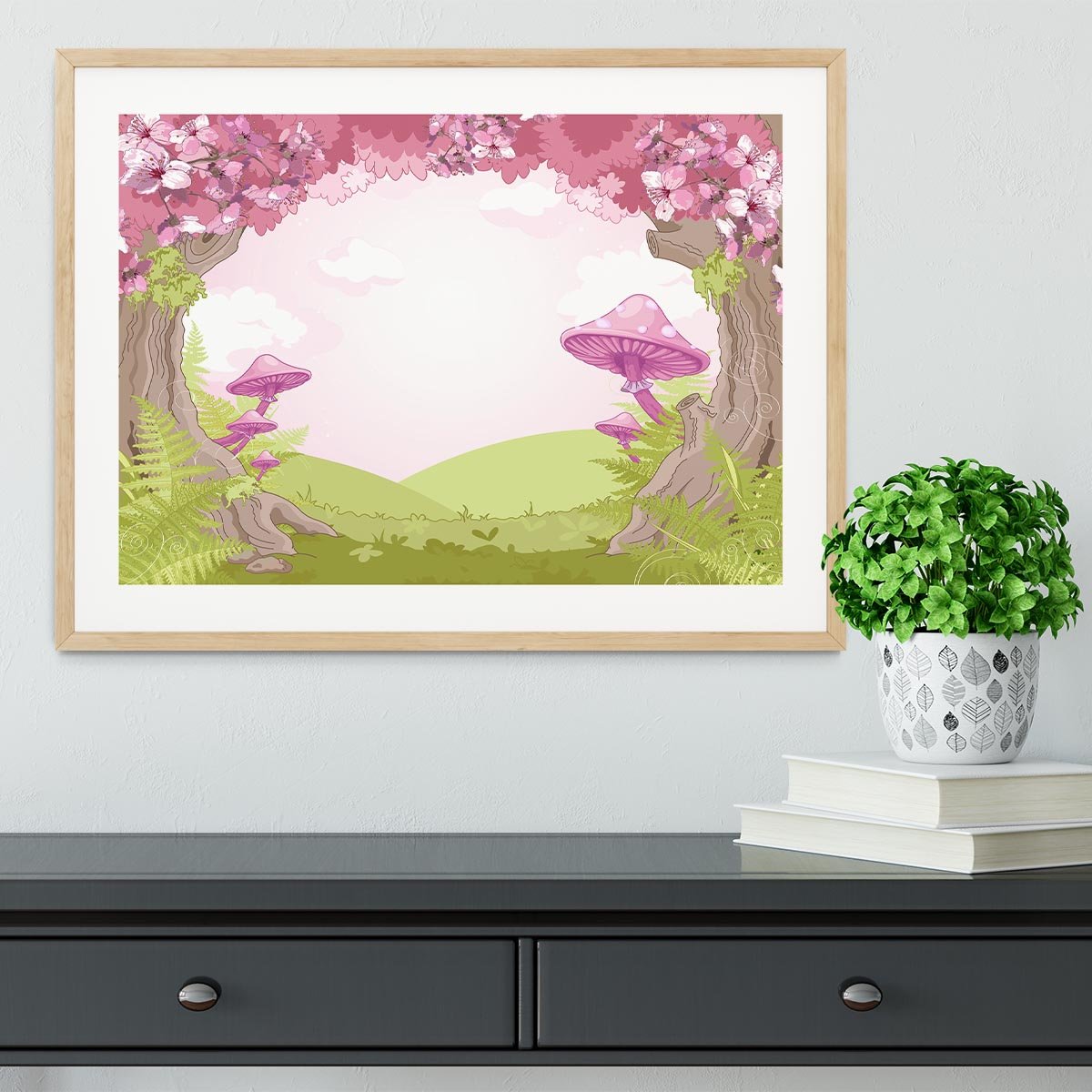 Fantasy landscape with mushrooms Framed Print - Canvas Art Rocks - 3