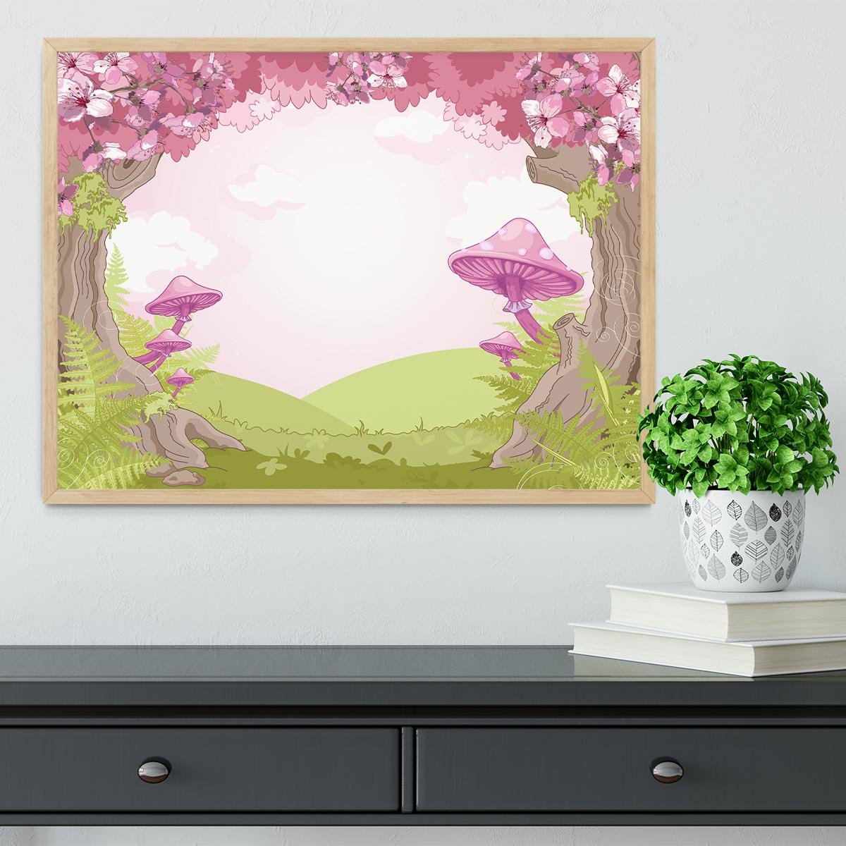 Fantasy landscape with mushrooms Framed Print - Canvas Art Rocks - 4
