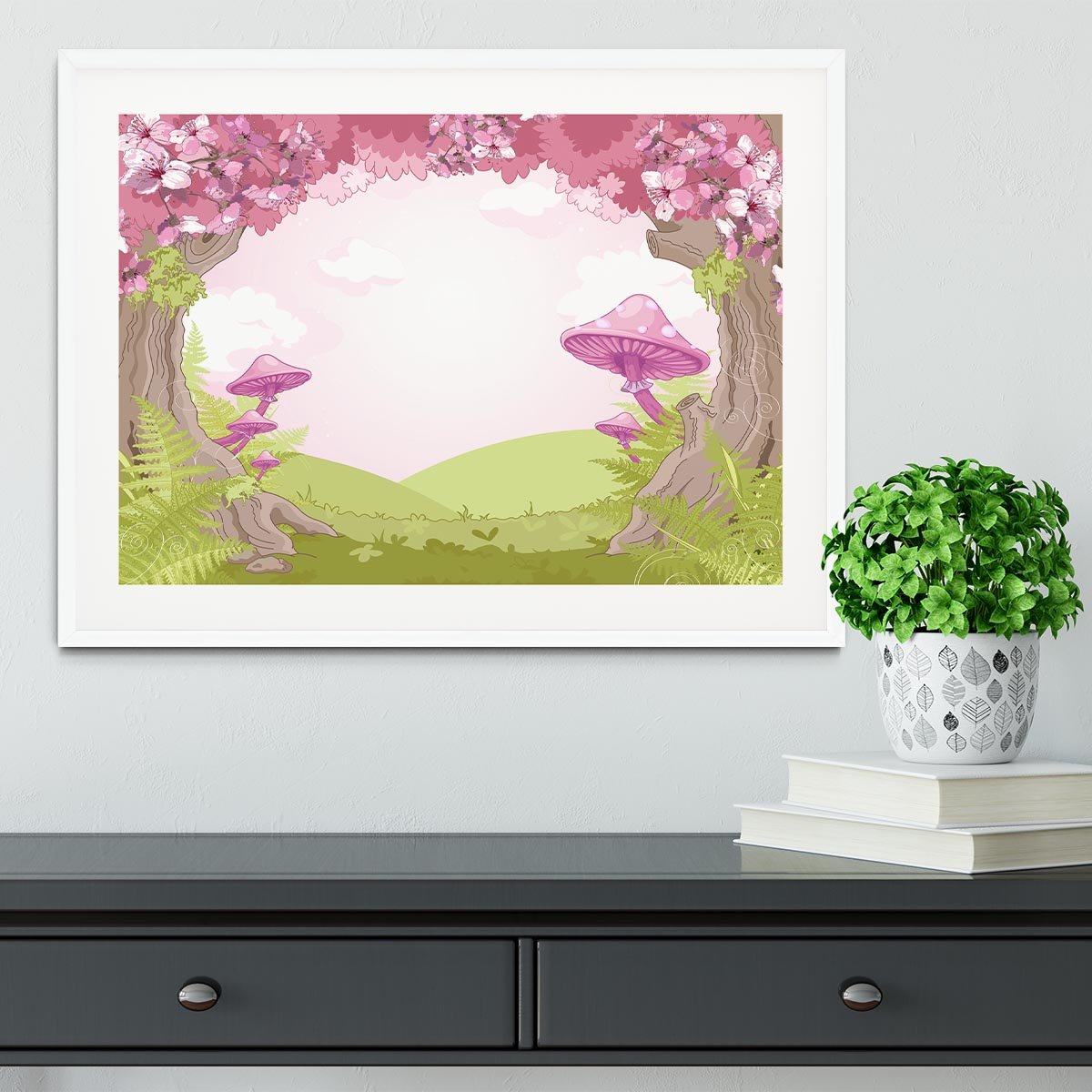 Fantasy landscape with mushrooms Framed Print - Canvas Art Rocks - 5