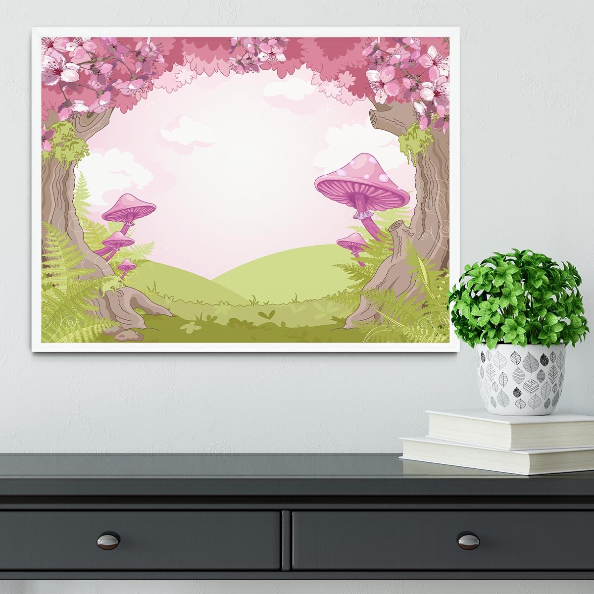 Fantasy landscape with mushrooms Framed Print - Canvas Art Rocks -6