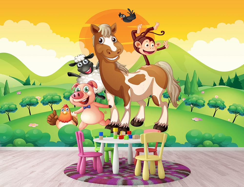 Farm animals in the field Wall Mural Wallpaper - Canvas Art Rocks - 2