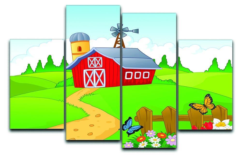 Farm cartoon background 4 Split Panel Canvas - Canvas Art Rocks - 1