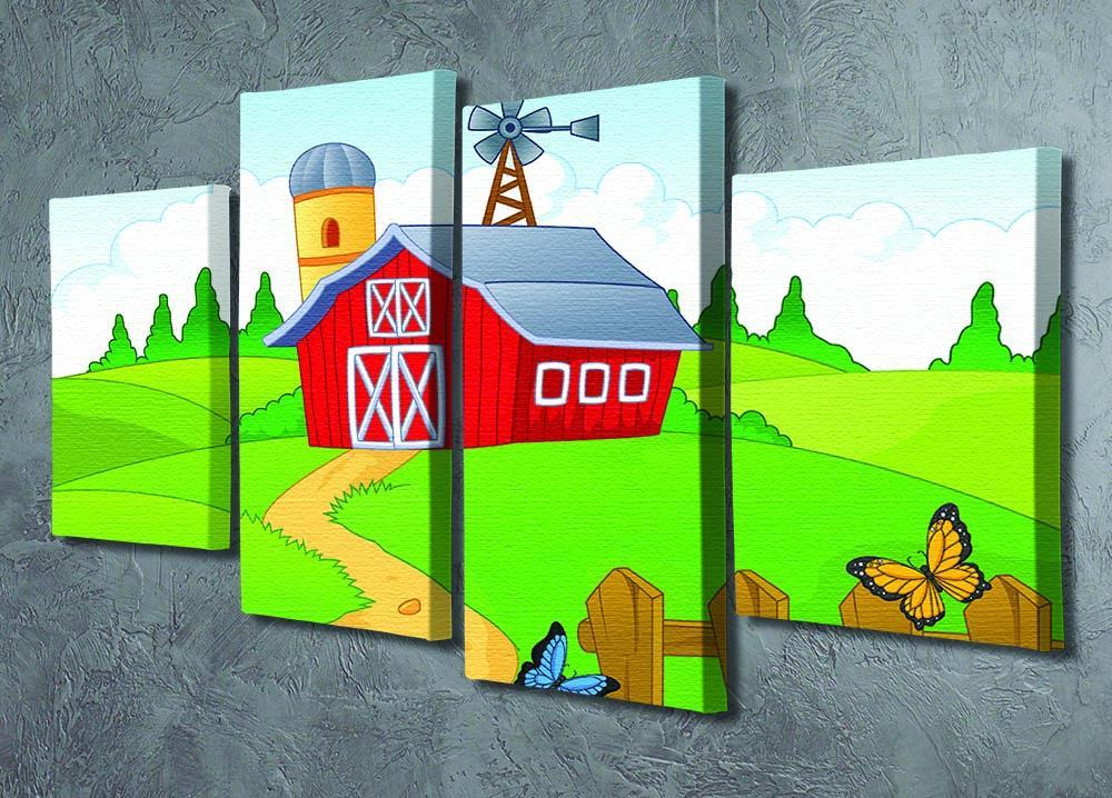 Farm cartoon background 4 Split Panel Canvas - Canvas Art Rocks - 2