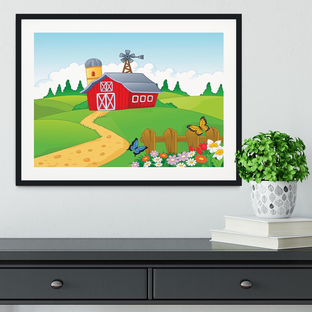 Farm cartoon background Framed Print - Canvas Art Rocks - 1