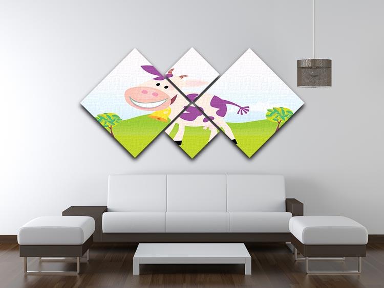 Farm scene with cow 4 Square Multi Panel Canvas - Canvas Art Rocks - 3