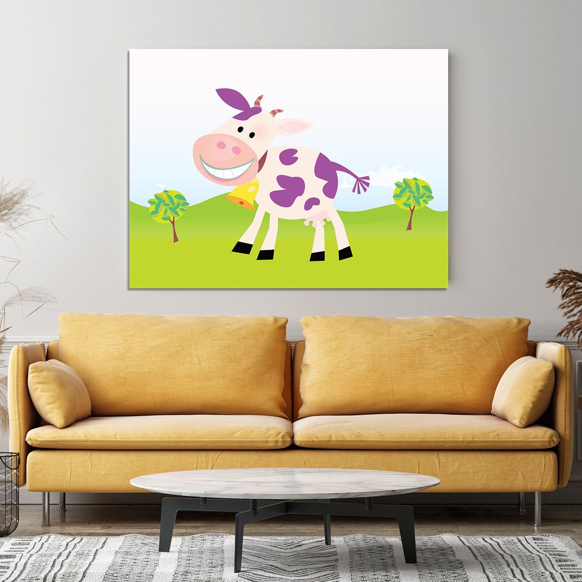 Farm scene with cow Canvas Print or Poster