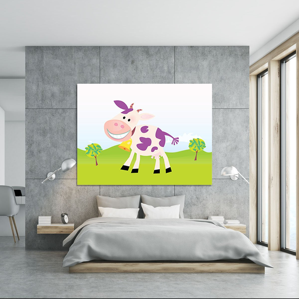 Farm scene with cow Canvas Print or Poster