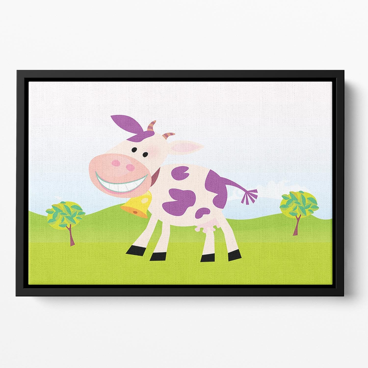 Farm scene with cow Floating Framed Canvas - Canvas Art Rocks - 2