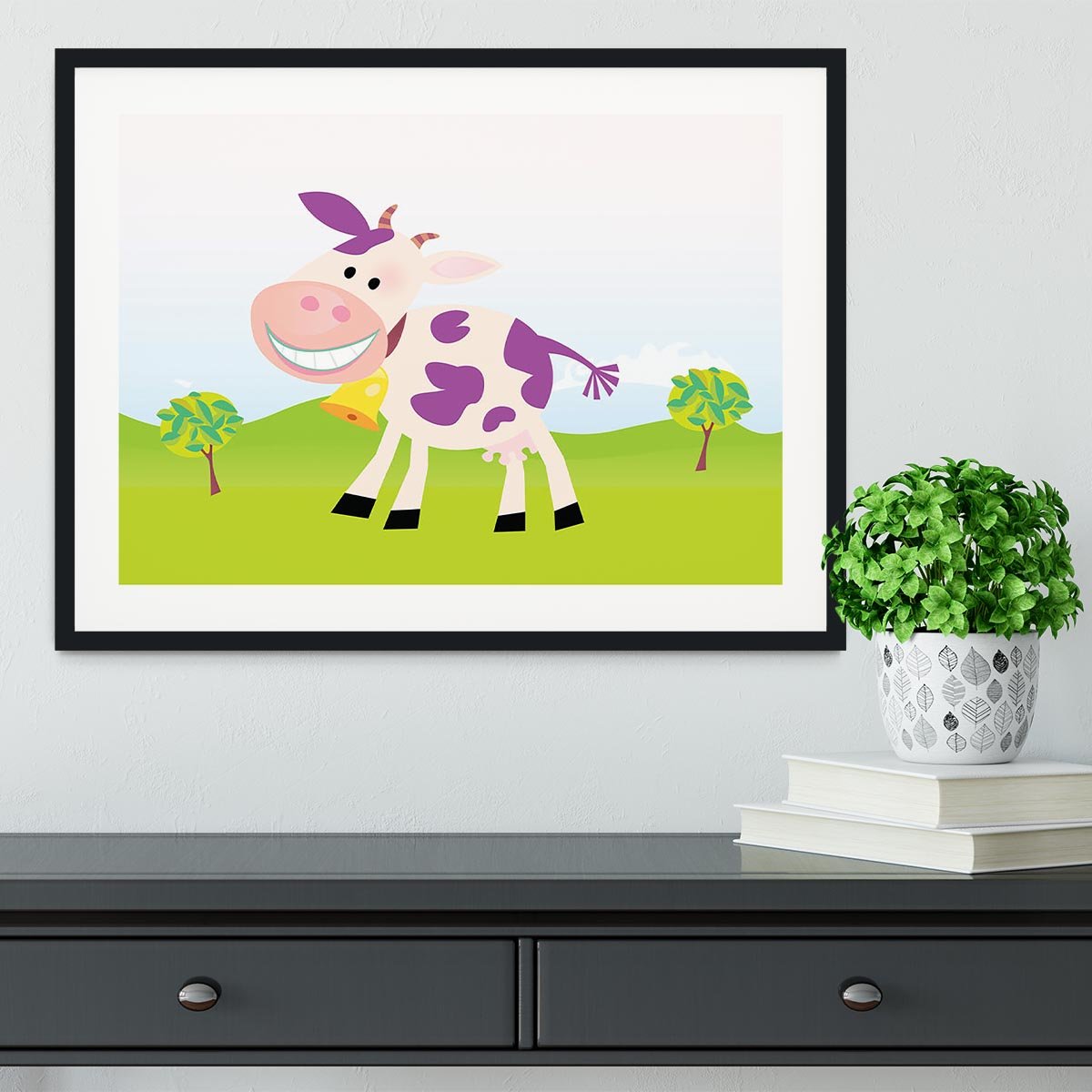 Farm scene with cow Framed Print - Canvas Art Rocks - 1