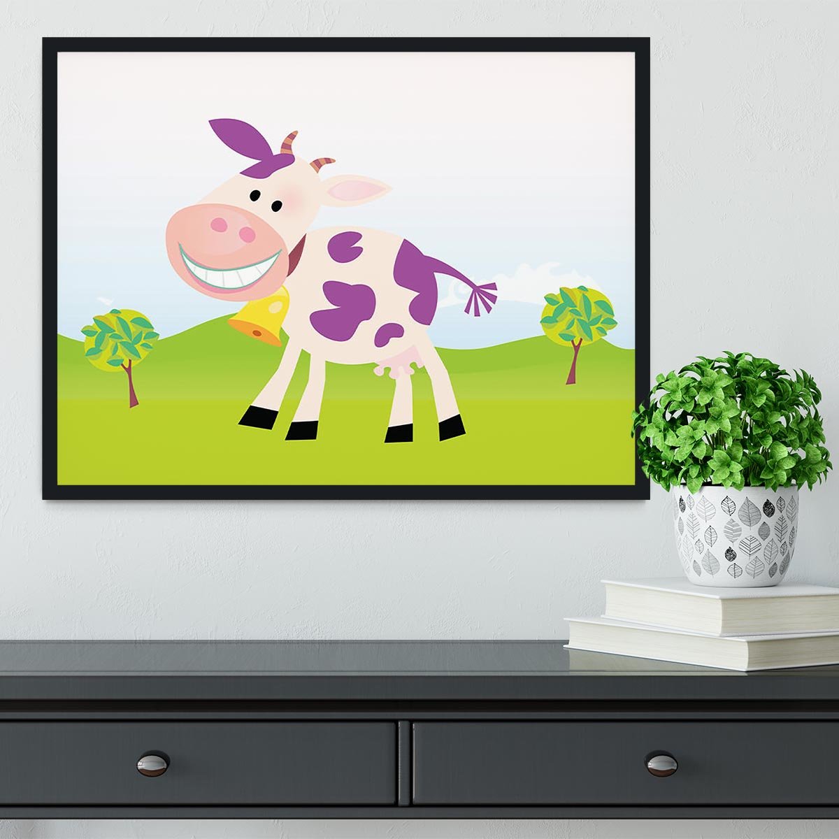 Farm scene with cow Framed Print - Canvas Art Rocks - 2