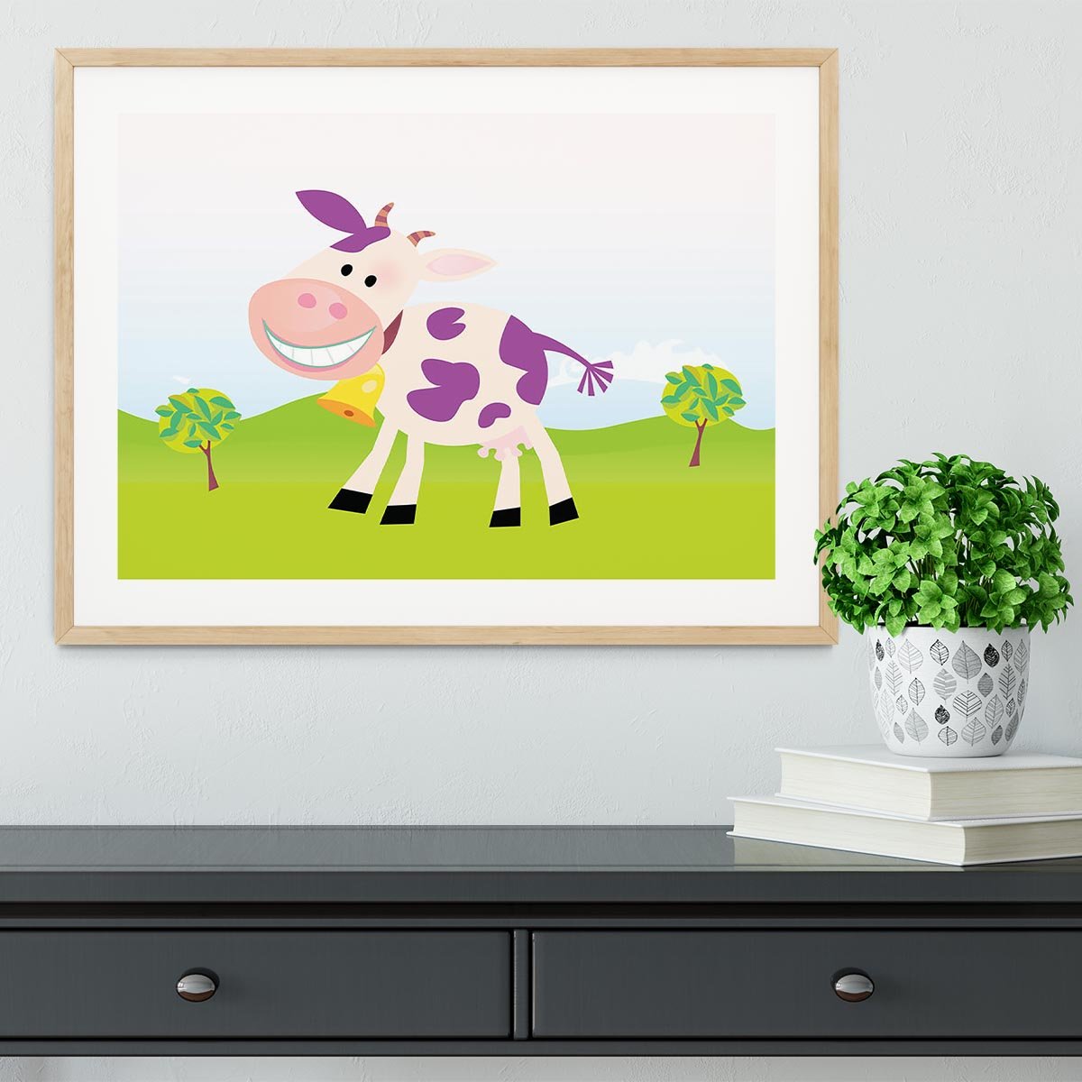 Farm scene with cow Framed Print - Canvas Art Rocks - 3