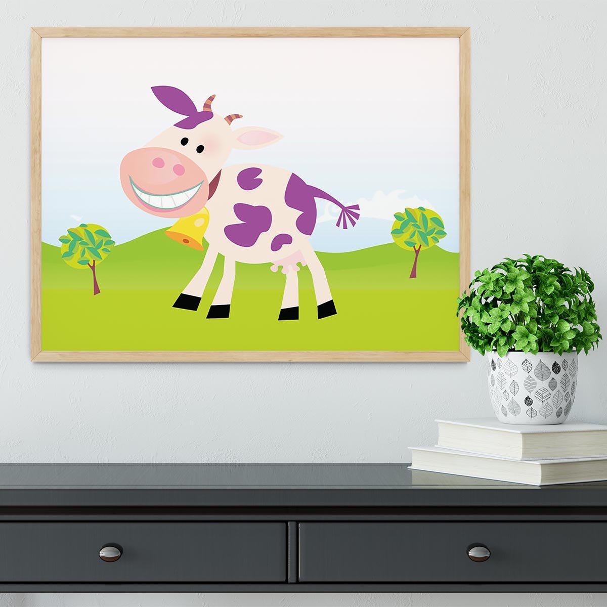 Farm scene with cow Framed Print - Canvas Art Rocks - 4