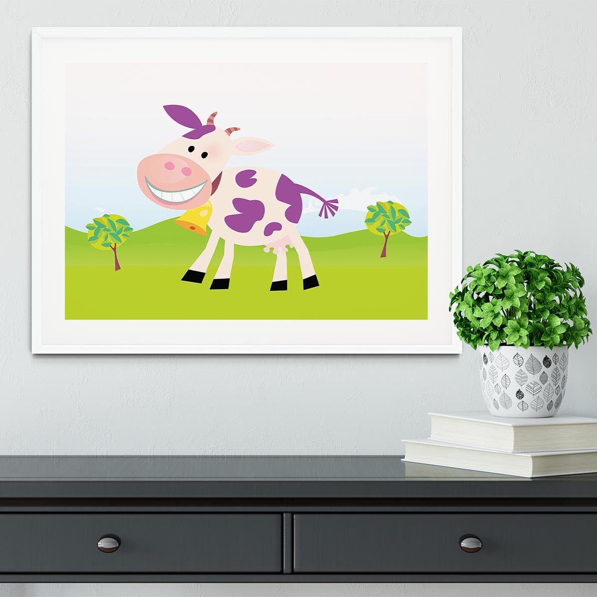 Farm scene with cow Framed Print - Canvas Art Rocks - 5