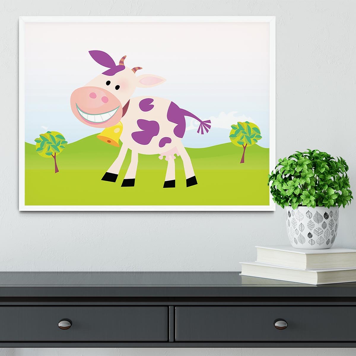 Farm scene with cow Framed Print - Canvas Art Rocks -6