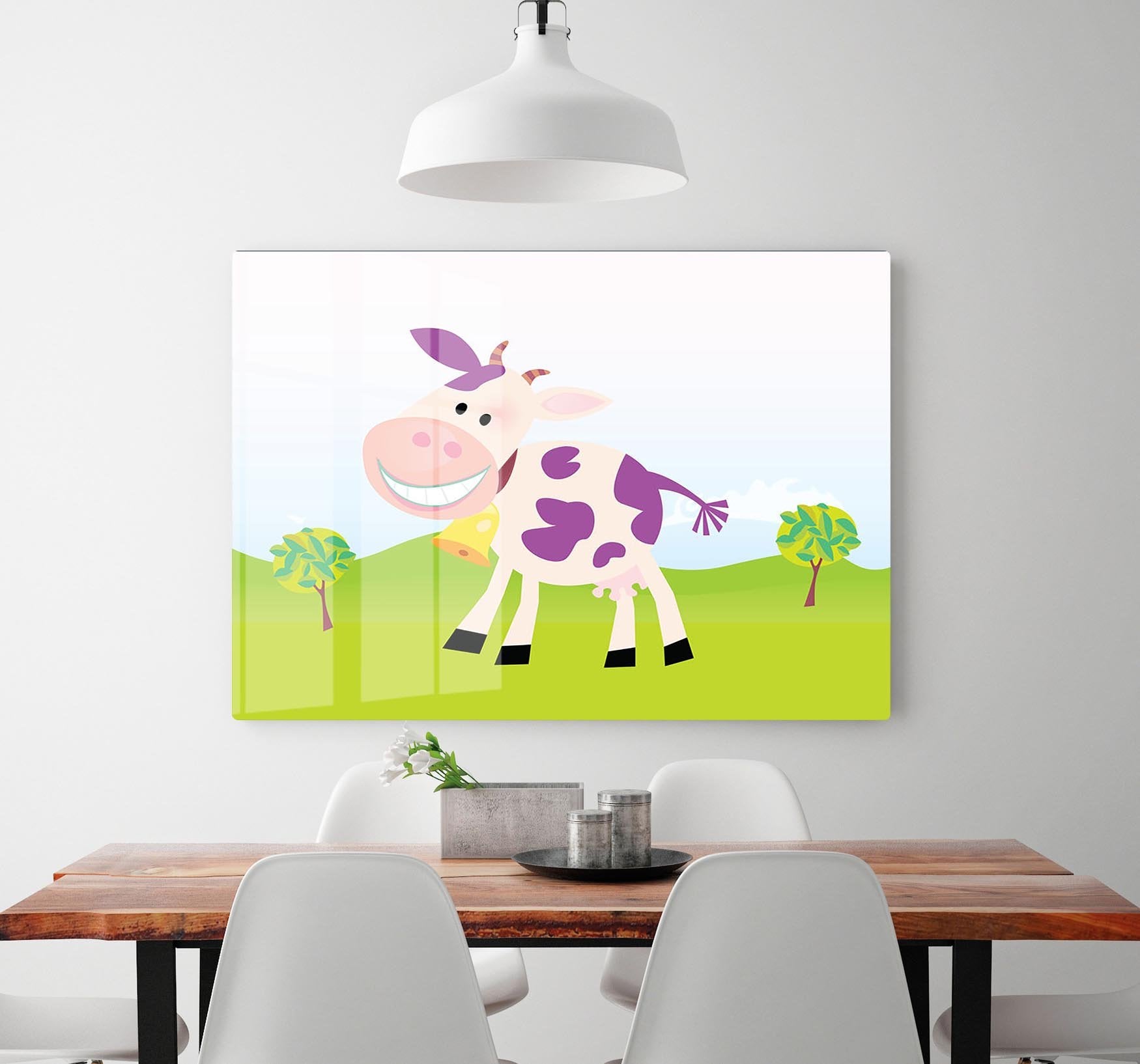 Farm scene with cow HD Metal Print - Canvas Art Rocks - 2