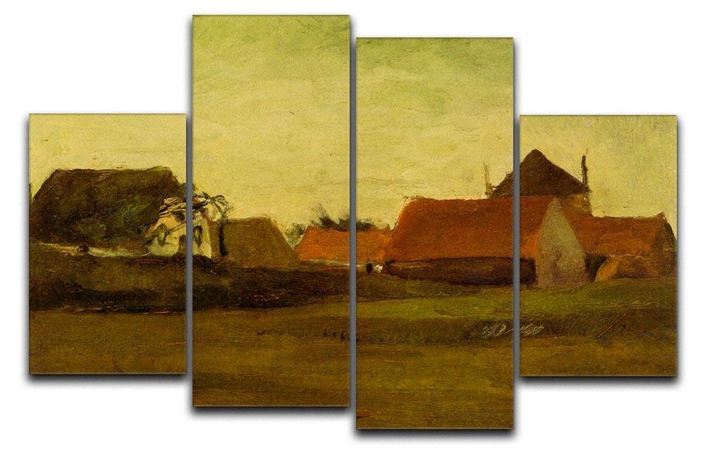 Farmhouses in Loosduinen near The Hague at Twilight by Van Gogh 4 Split Panel Canvas  - Canvas Art Rocks - 1
