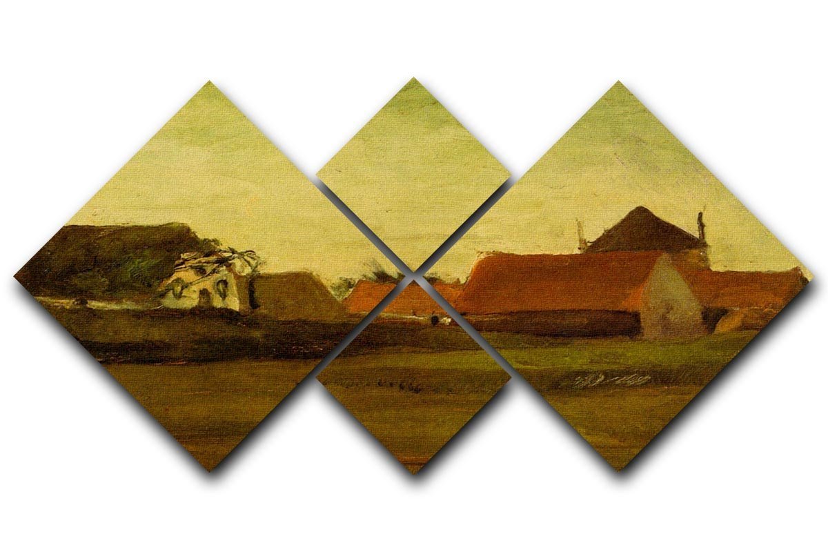 Farmhouses in Loosduinen near The Hague at Twilight by Van Gogh 4 Square Multi Panel Canvas  - Canvas Art Rocks - 1