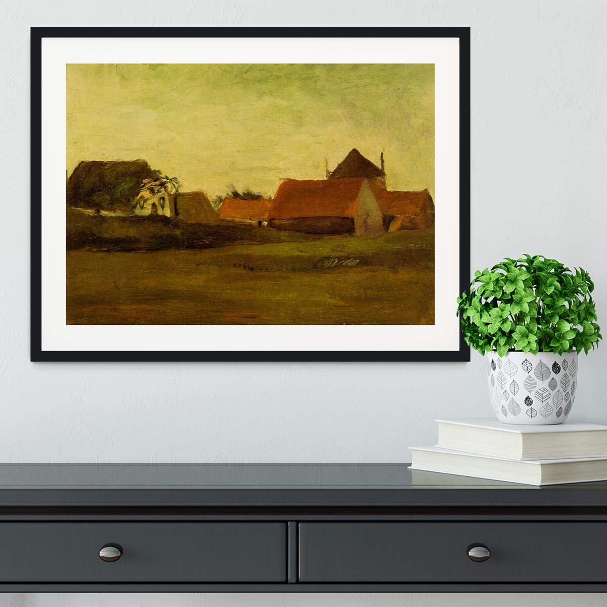Farmhouses in Loosduinen near The Hague at Twilight by Van Gogh Framed Print - Canvas Art Rocks - 1