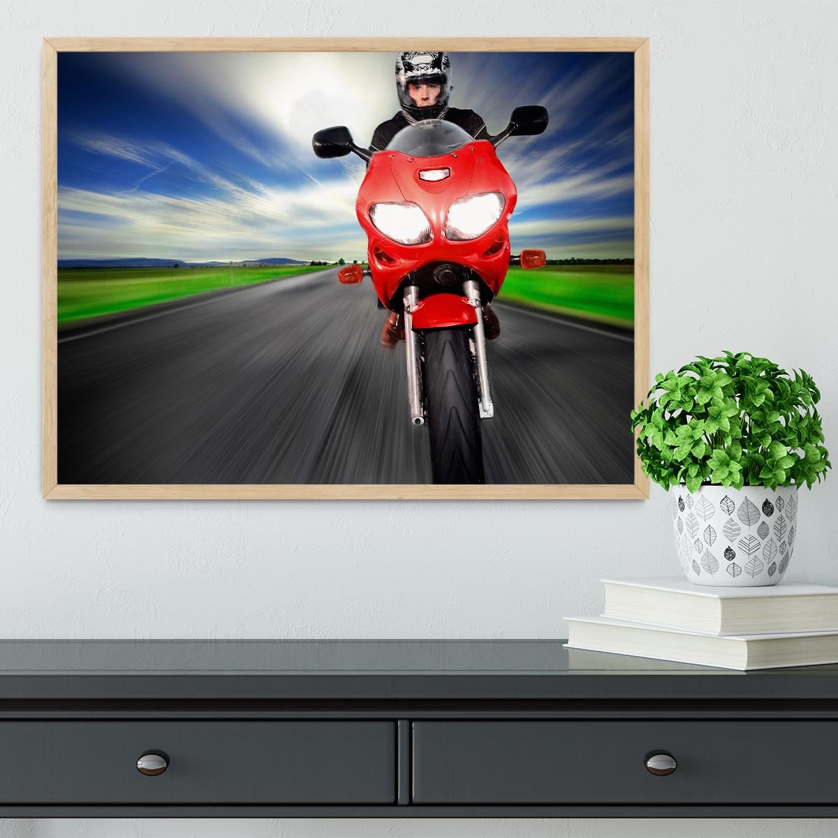 Fast Red Motorbike Framed Print - Canvas Art Rocks - 4