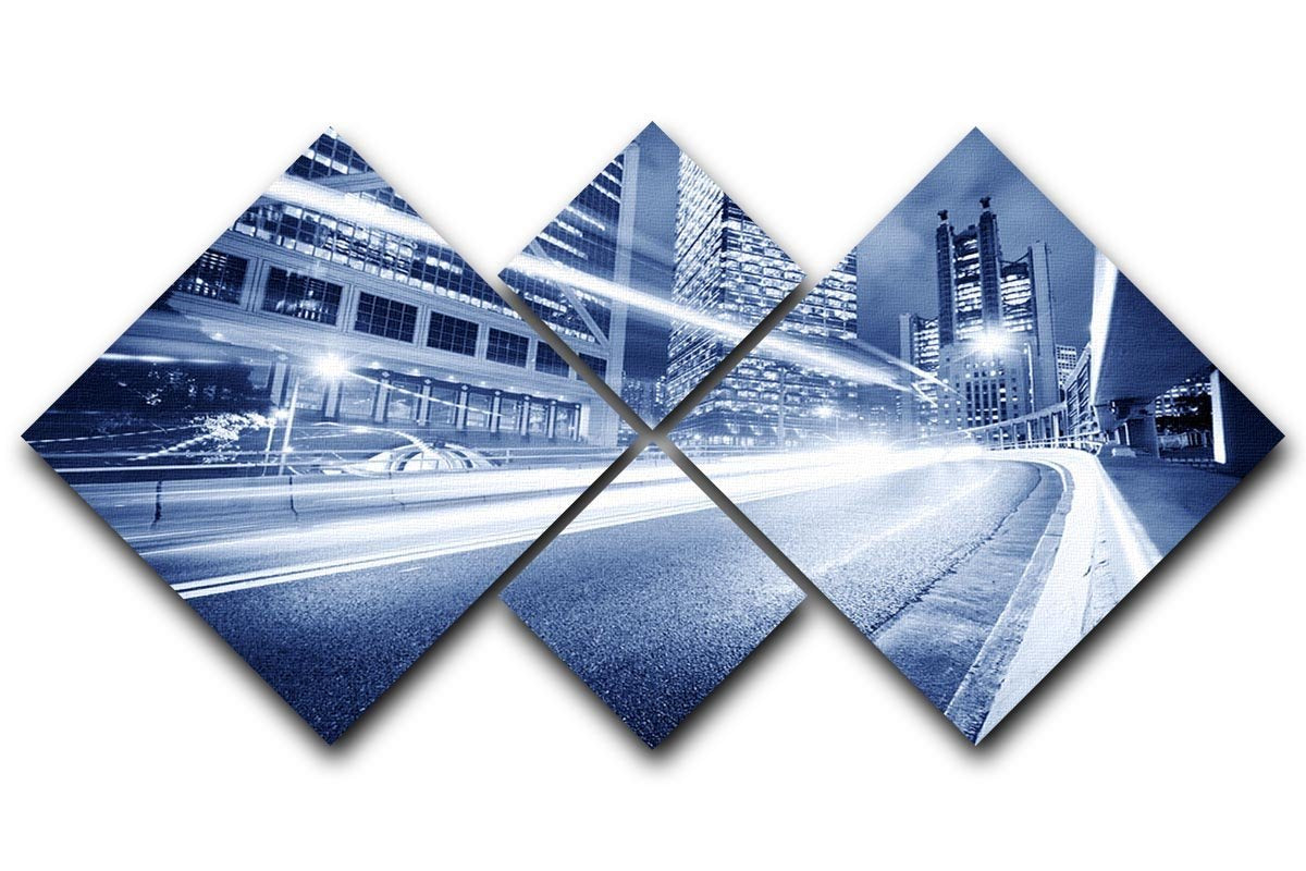 Fast moving cars lights blurred city 4 Square Multi Panel Canvas  - Canvas Art Rocks - 1