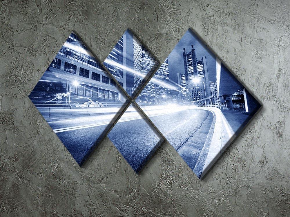Fast moving cars lights blurred city 4 Square Multi Panel Canvas  - Canvas Art Rocks - 2
