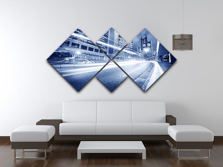 Fast moving cars lights blurred city 4 Square Multi Panel Canvas  - Canvas Art Rocks - 3