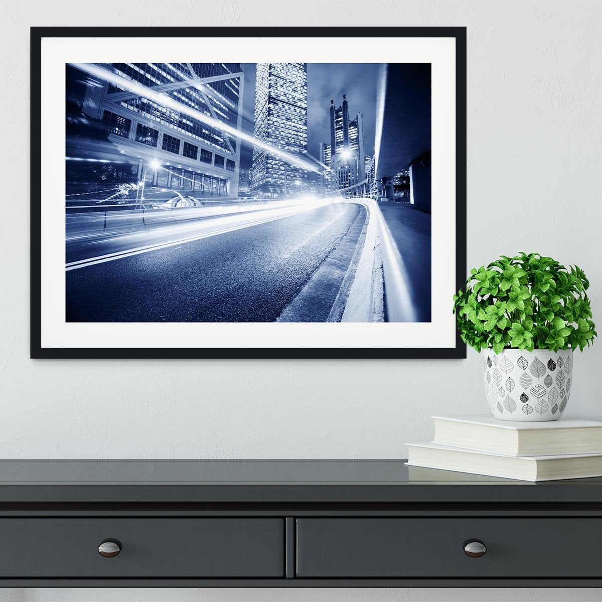 Fast moving cars lights blurred city Framed Print - Canvas Art Rocks - 1