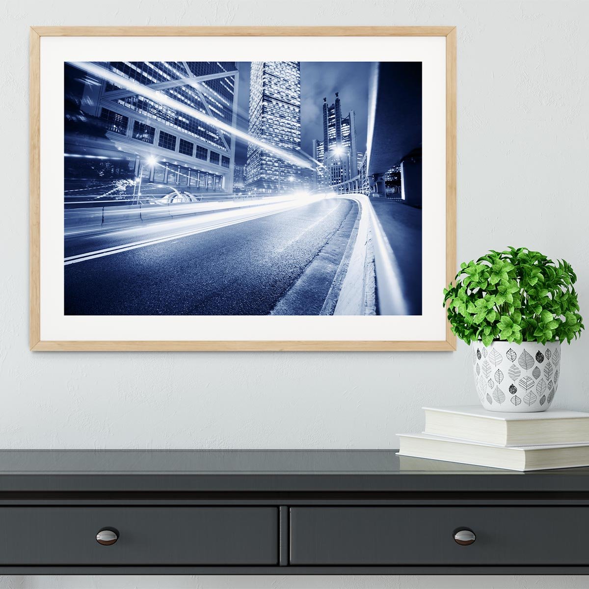 Fast moving cars lights blurred city Framed Print - Canvas Art Rocks - 3