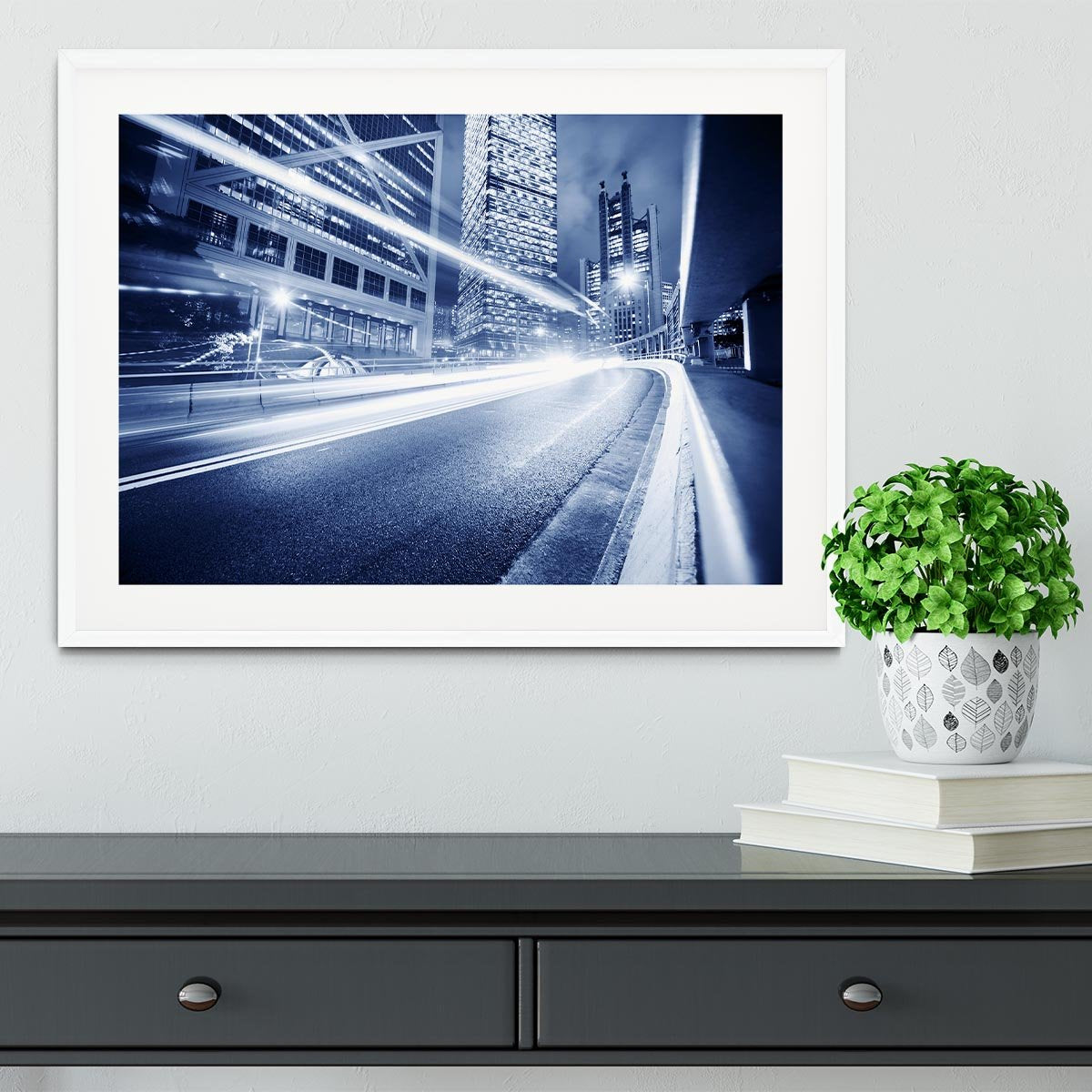 Fast moving cars lights blurred city Framed Print - Canvas Art Rocks - 5
