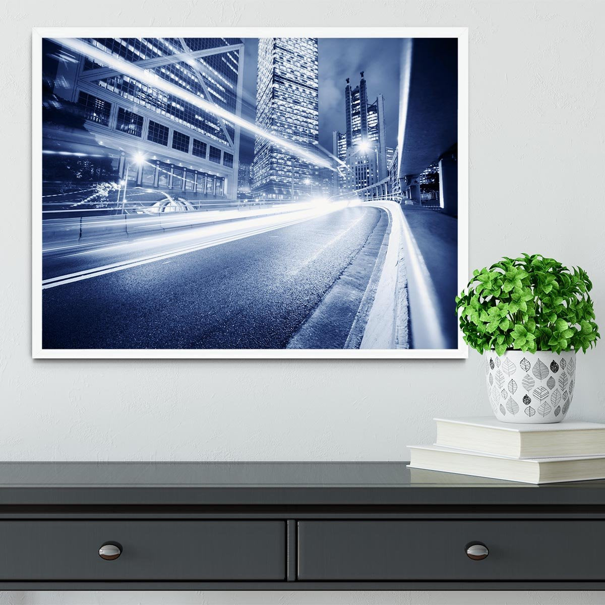 Fast moving cars lights blurred city Framed Print - Canvas Art Rocks -6