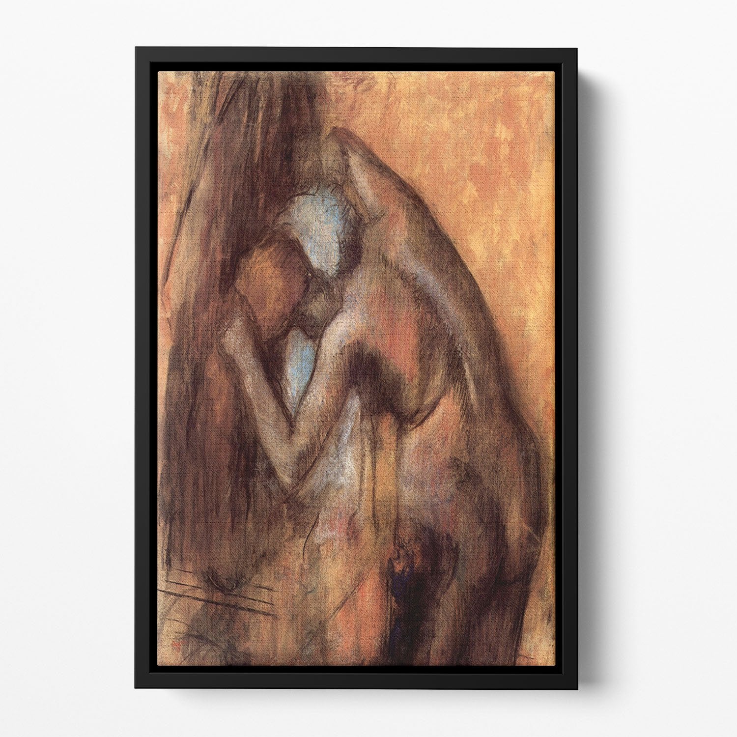 Female act with hairdrying by Degas Floating Framed Canvas