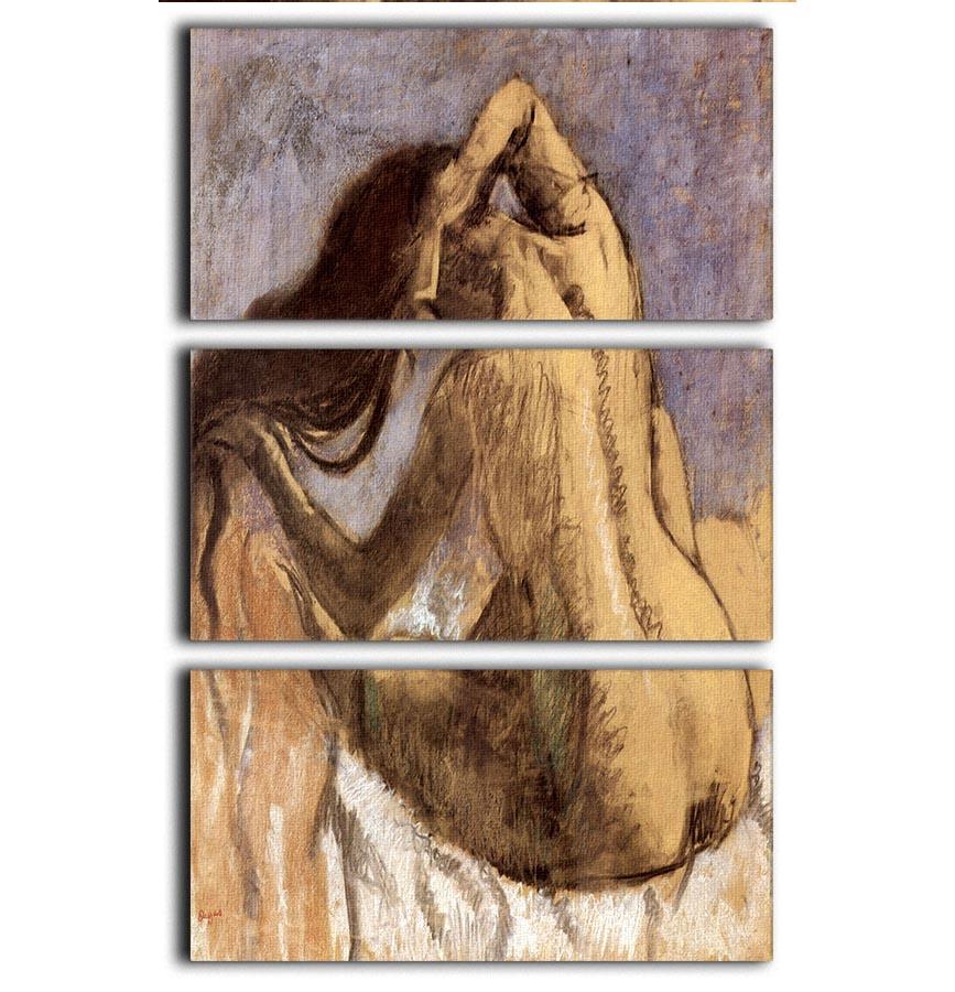 Female combing hair by Degas 3 Split Panel Canvas Print - Canvas Art Rocks - 1