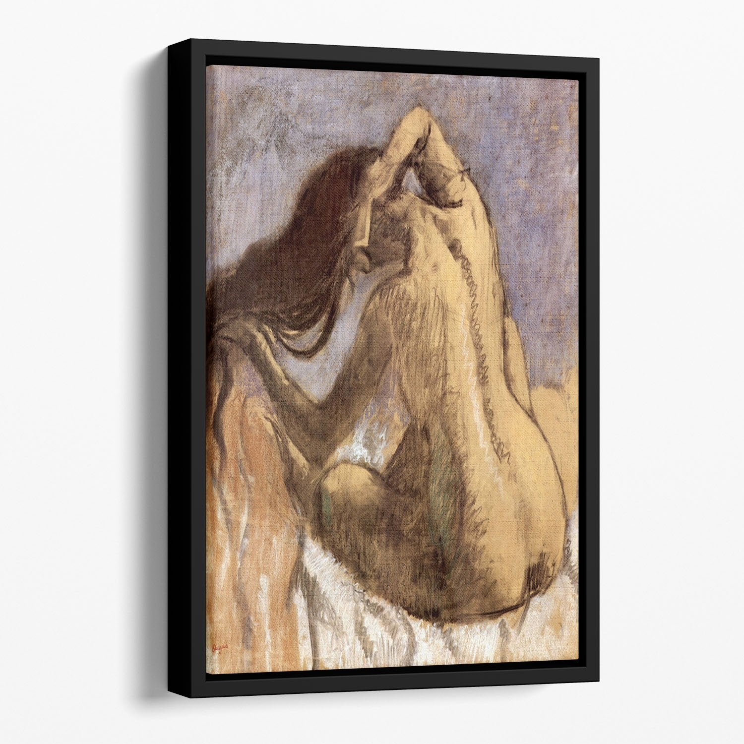 Female combing hair by Degas Floating Framed Canvas