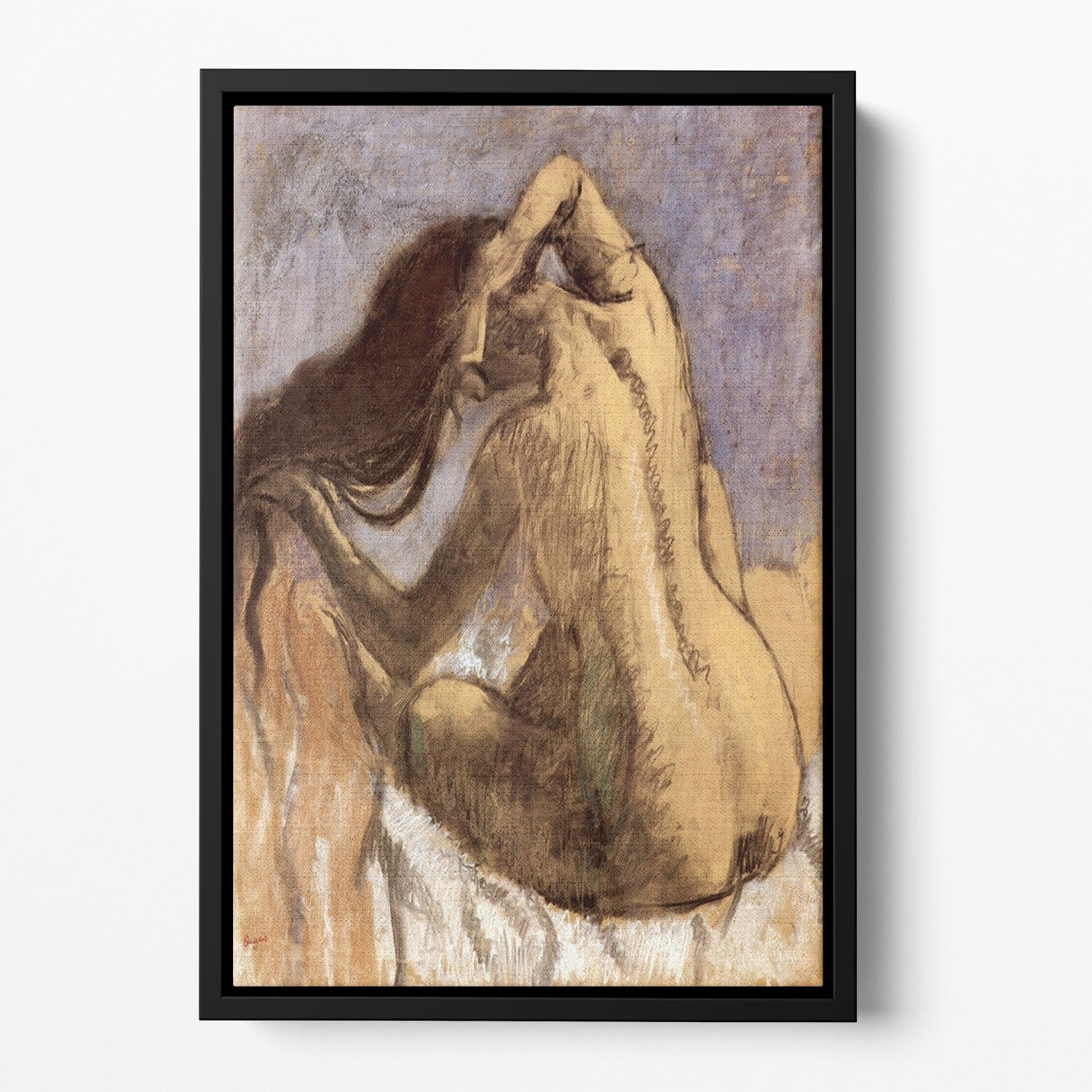 Female combing hair by Degas Floating Framed Canvas