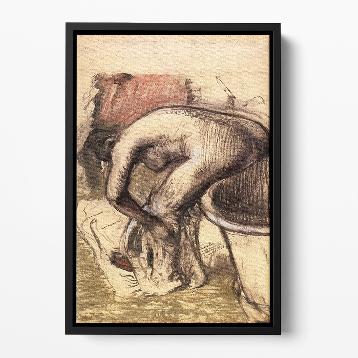 Female on the tub edge her legs drying 1 by Degas Floating Framed Canvas