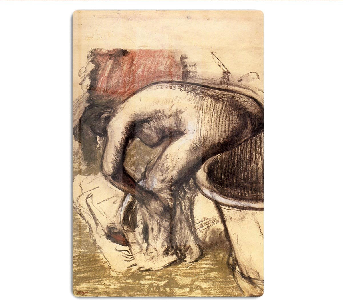 Female on the tub edge her legs drying 1 by Degas HD Metal Print - Canvas Art Rocks - 1