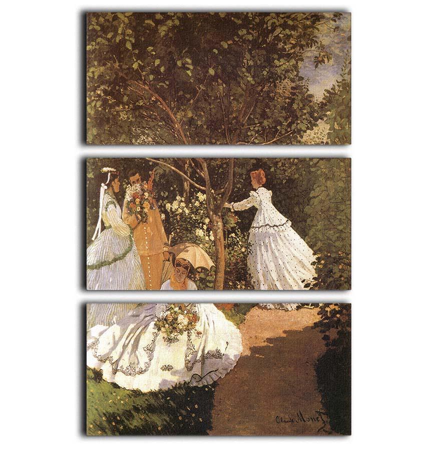 Femmes au jardin 1867 by Monet 3 Split Panel Canvas Print - Canvas Art Rocks - 1