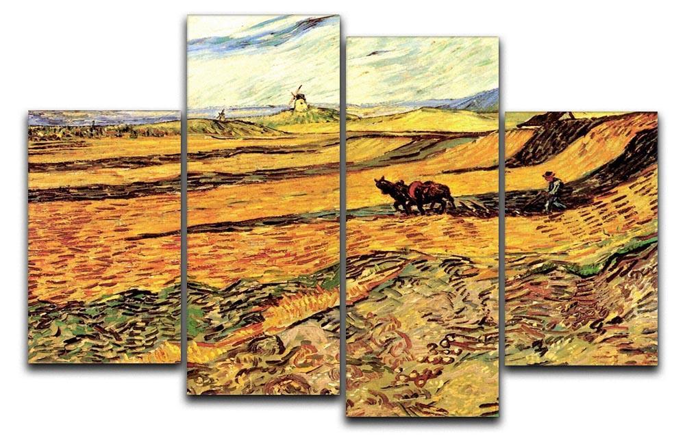 Field with Ploughman and Mill by Van Gogh 4 Split Panel Canvas  - Canvas Art Rocks - 1