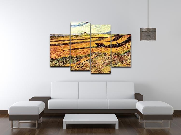 Field with Ploughman and Mill by Van Gogh 4 Split Panel Canvas - Canvas Art Rocks - 3