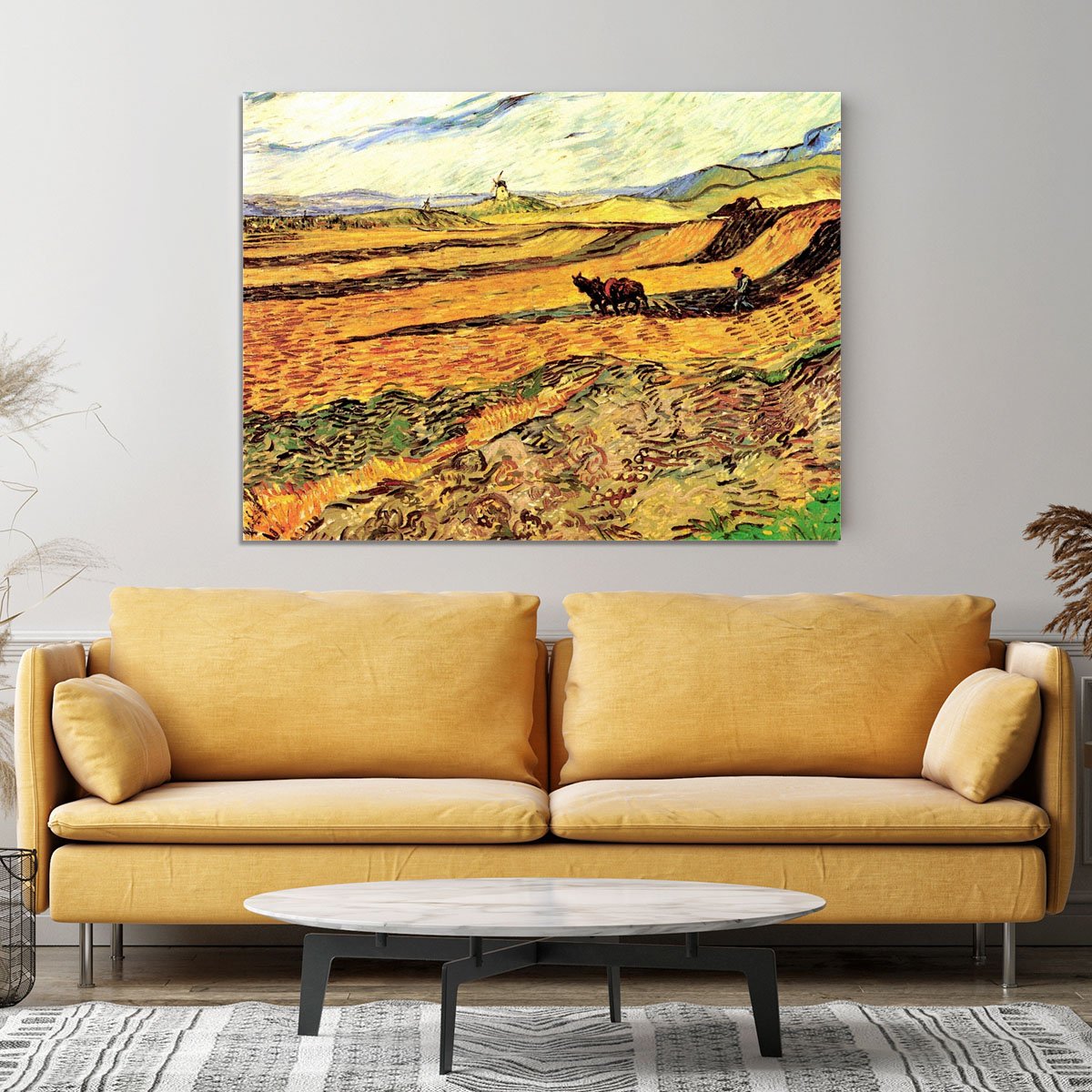 Field with Ploughman and Mill by Van Gogh Canvas Print or Poster