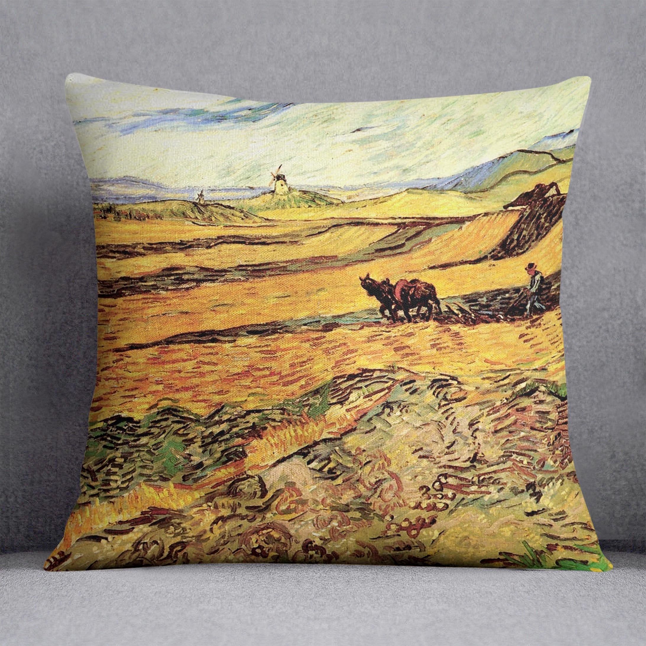 Field with Ploughman and Mill by Van Gogh Throw Pillow