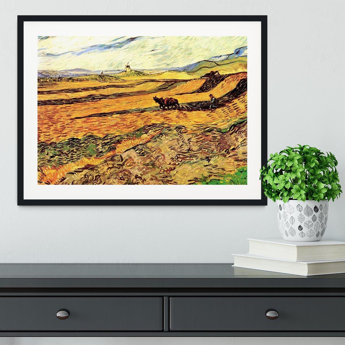 Field with Ploughman and Mill by Van Gogh Framed Print - Canvas Art Rocks - 1