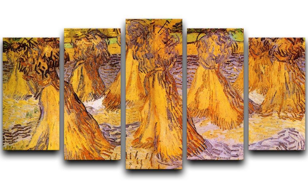 Field with Stacks of Wheat by Van Gogh 5 Split Panel Canvas  - Canvas Art Rocks - 1