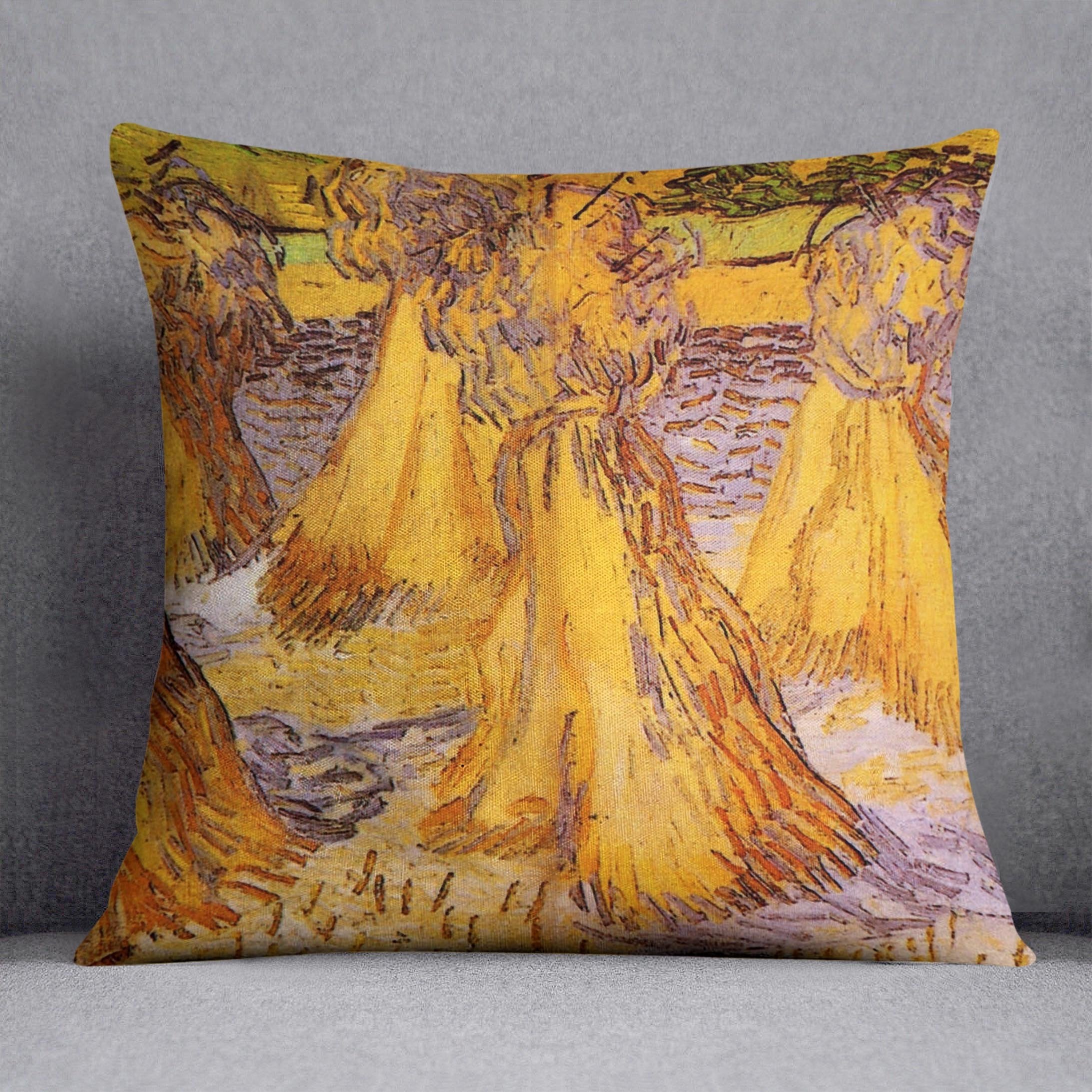 Field with Stacks of Wheat by Van Gogh Throw Pillow