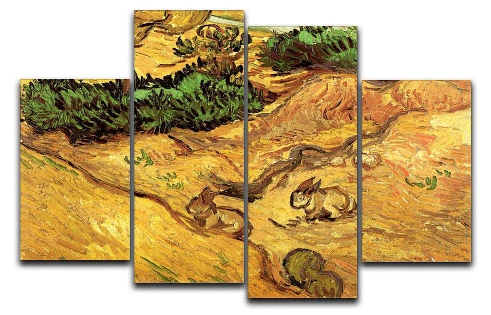 Field with Two Rabbits by Van Gogh 4 Split Panel Canvas  - Canvas Art Rocks - 1
