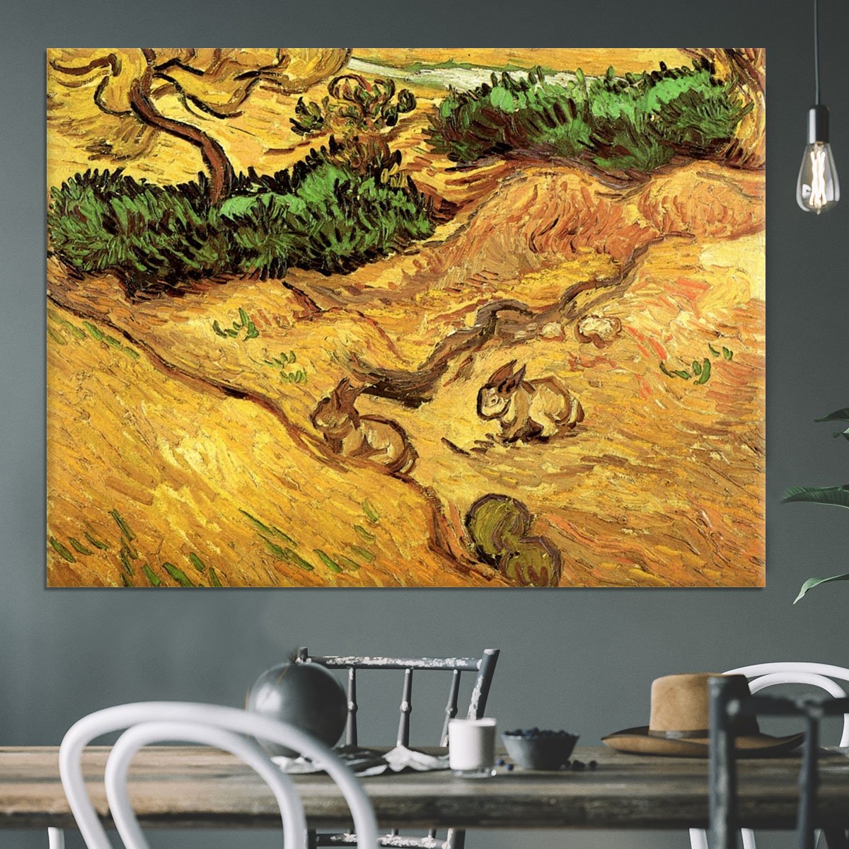 Field with Two Rabbits by Van Gogh Canvas Print or Poster
