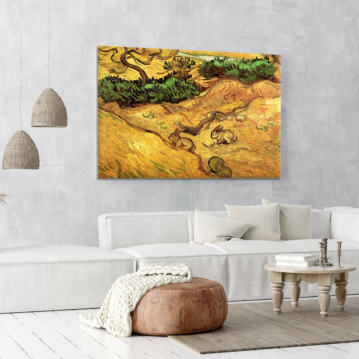 Field with Two Rabbits by Van Gogh Canvas Print or Poster